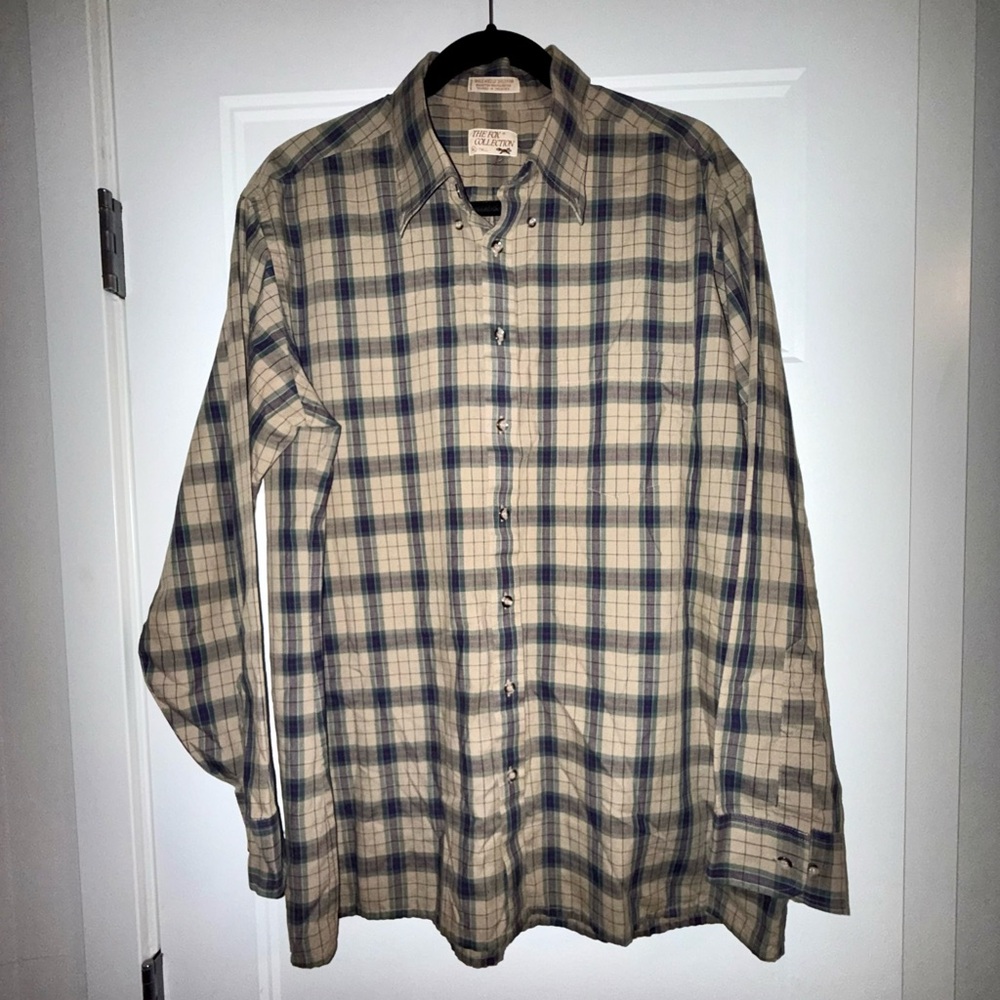 💚 SALE! The Fox Collection Tan and Blue Button Down Shirt
